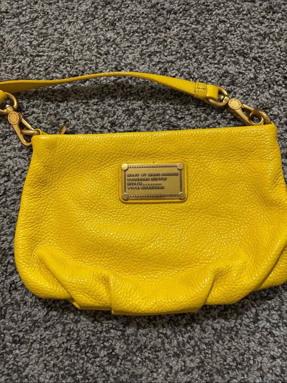 Marc Jacobs Bright Yellow Pebbled Leather Wristlet with Gold Plaque